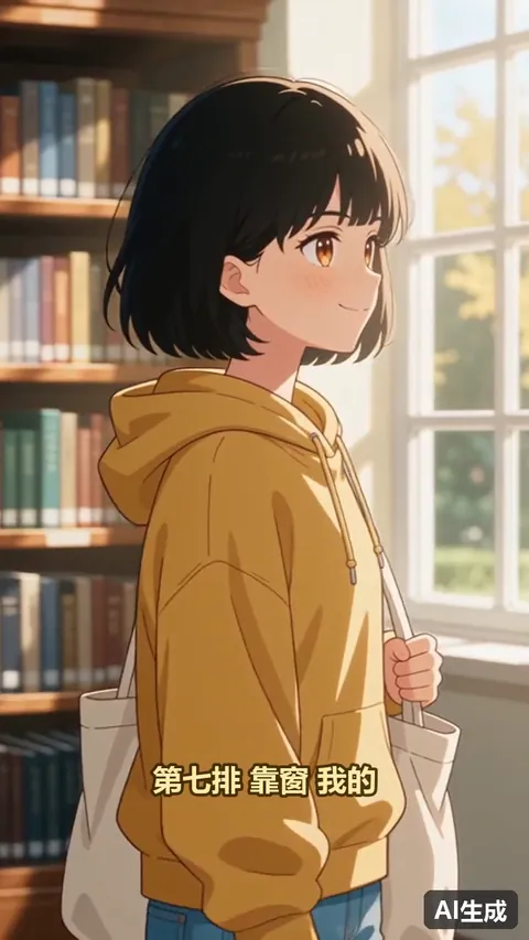 Still frame from campus anime short drama Seat by the Window